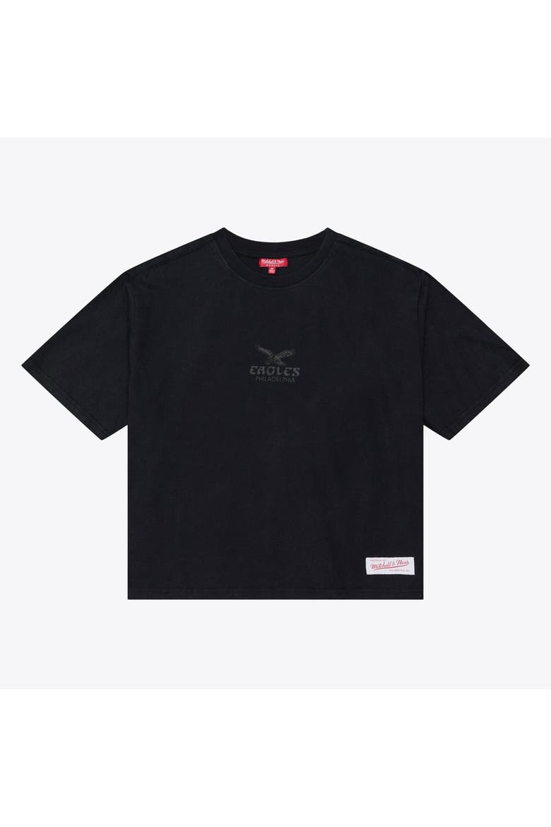 Women's Mitchell & Ness Black Philadelphia Eagles Core Essentials Micro Logo Boxy Crop T-Shirt, Main, color, Black