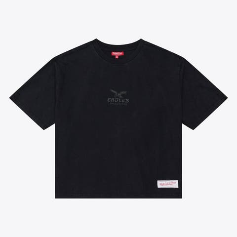 Women's Mitchell & Ness Black Philadelphia Eagles Core Essentials Micro Logo Boxy Crop T-Shirt