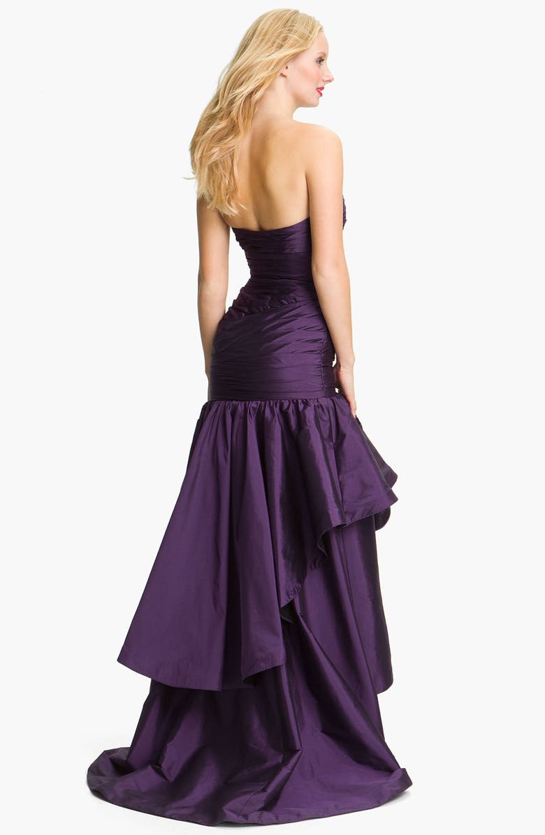 ML Monique Lhuillier Strapless High/Low Taffeta Mermaid Gown, Alternate, color,