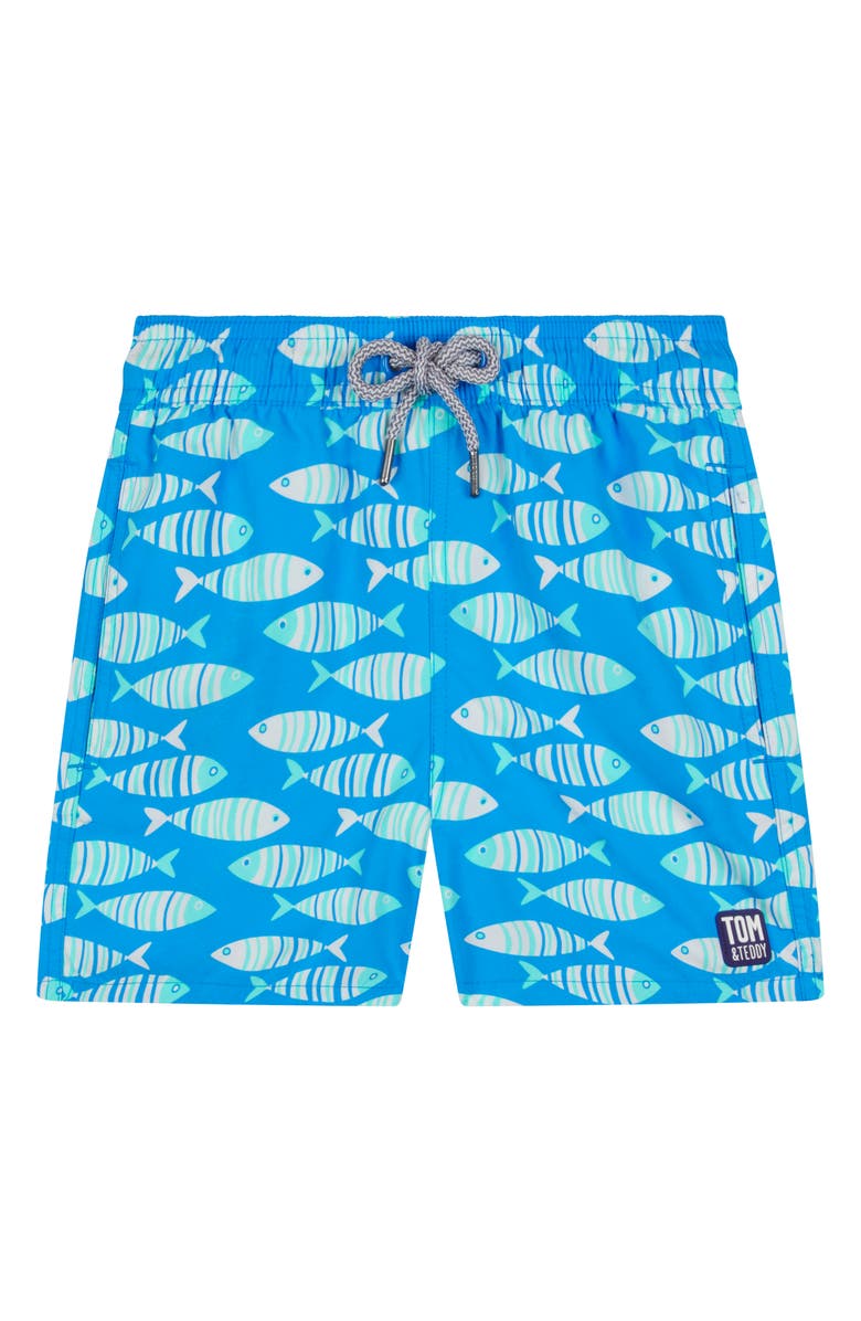 Tom & Teddy Kids' Fish Swim Trunks, Main, color, Striped Blue