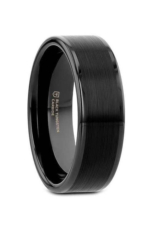Vulcan Flat Tungsten Ring With Brushed Center and Polished Edges