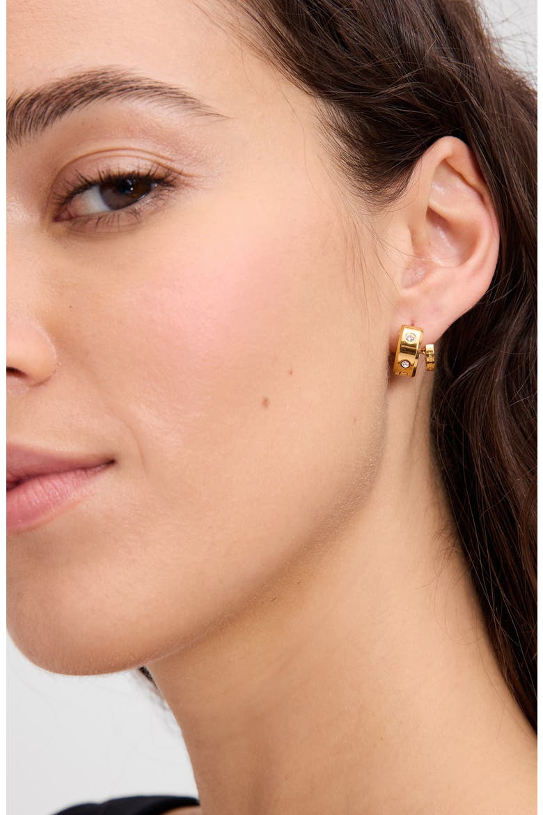 set in stone double huggie hoop earrings, Alternate, color, GOLD CLEAR