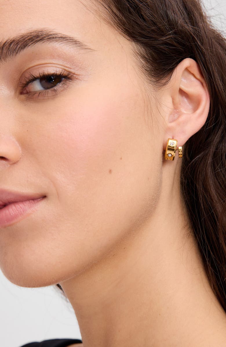 Kate Spade New York set in stone double huggie hoop earrings, Alternate, color, Gold Clear