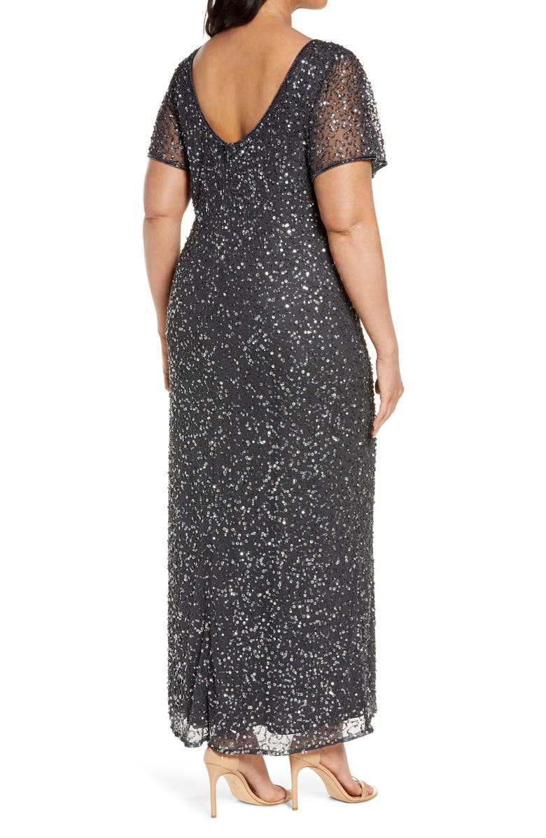 Pisarro Nights Short Sleeve Beaded Evening Dress, Alternate, color,