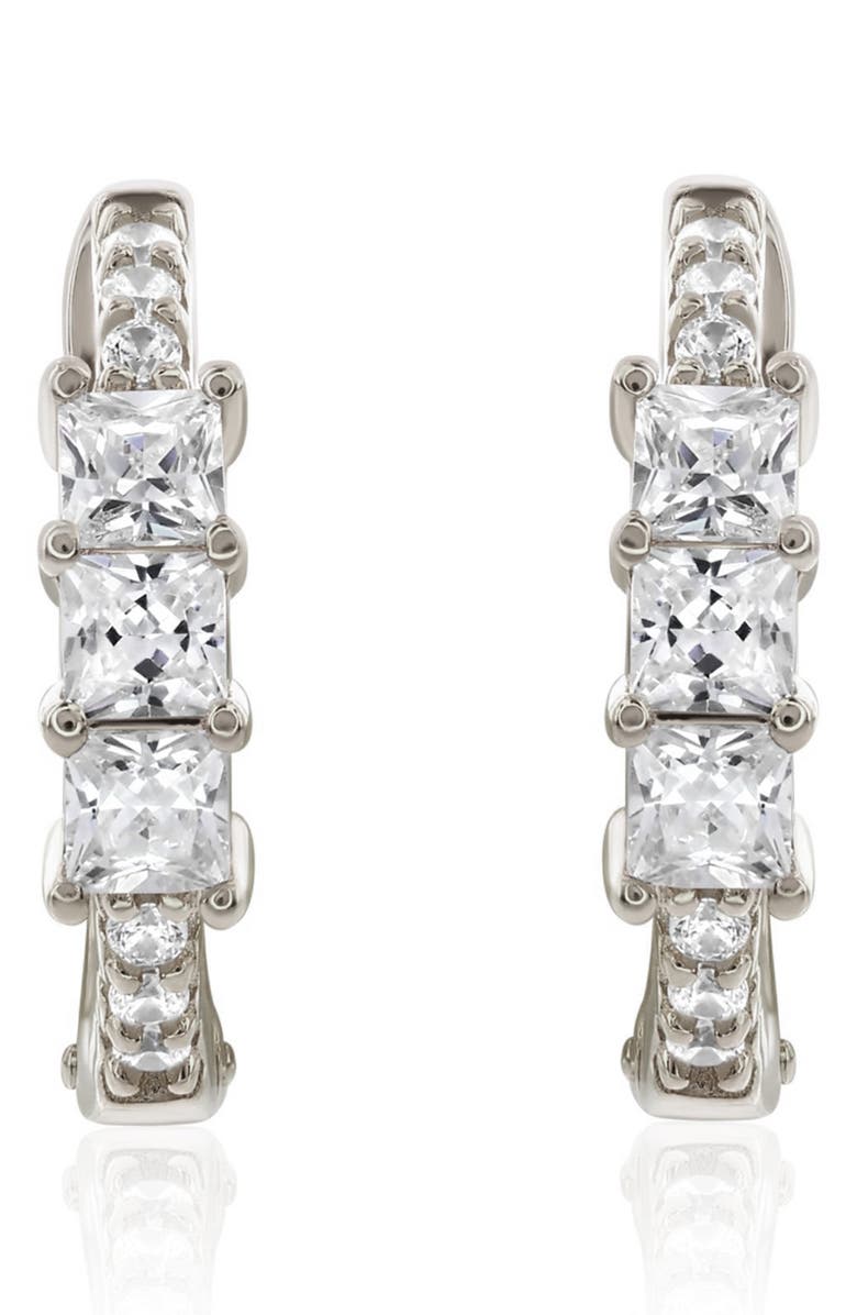 SUZY LEVIAN Cubic Zirconia Huggie Hoop Earrings, Alternate, color, White Gold