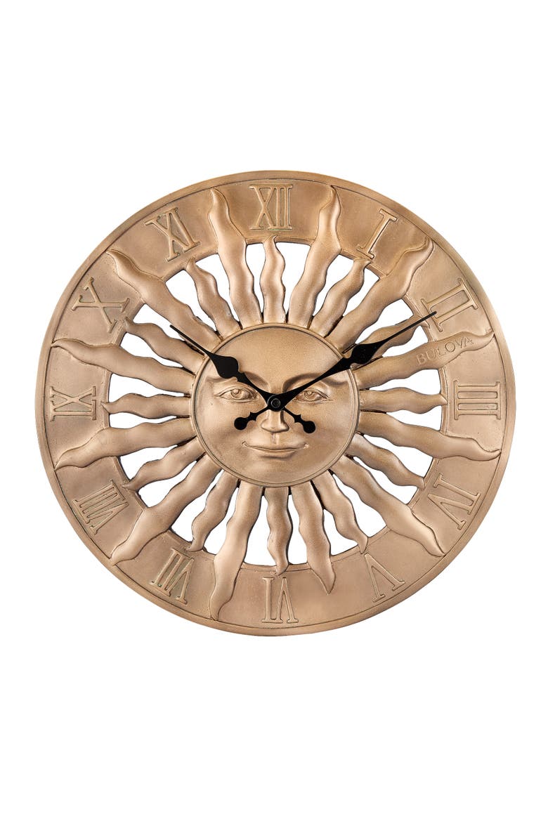 Bulova Clocks Sunrise Indoor/Outdoor Wall Clock, 14.3"", Main, color, Gold