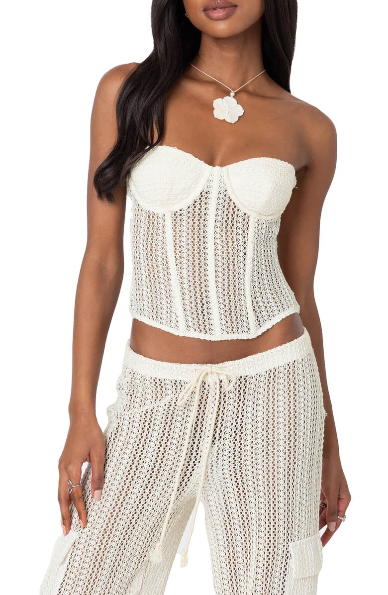 EDIKTED Ines Open Stitch Corset Top, Main, color, 