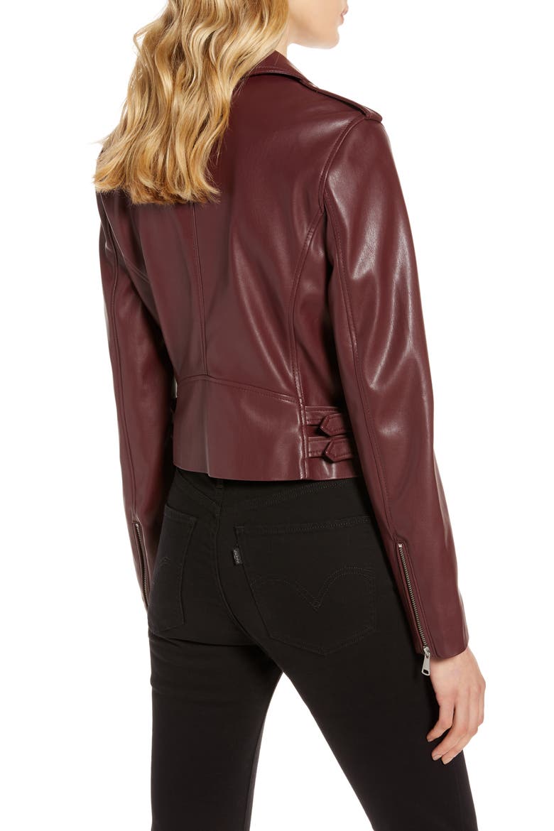 Faux Leather Moto Jacket, Alternate, color, BURGUNDY STEM