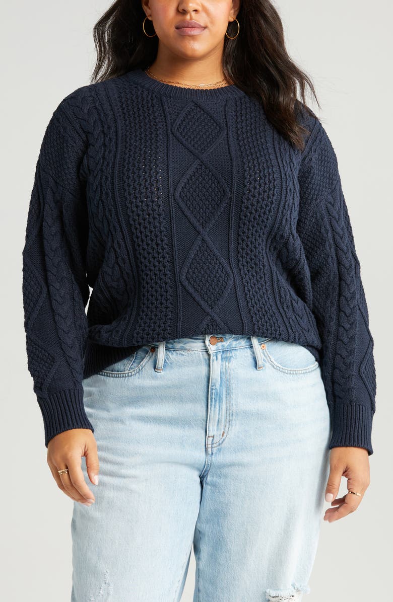 Madewell Cable Knit Crewneck Sweater, Alternate, color, Deep Indigo