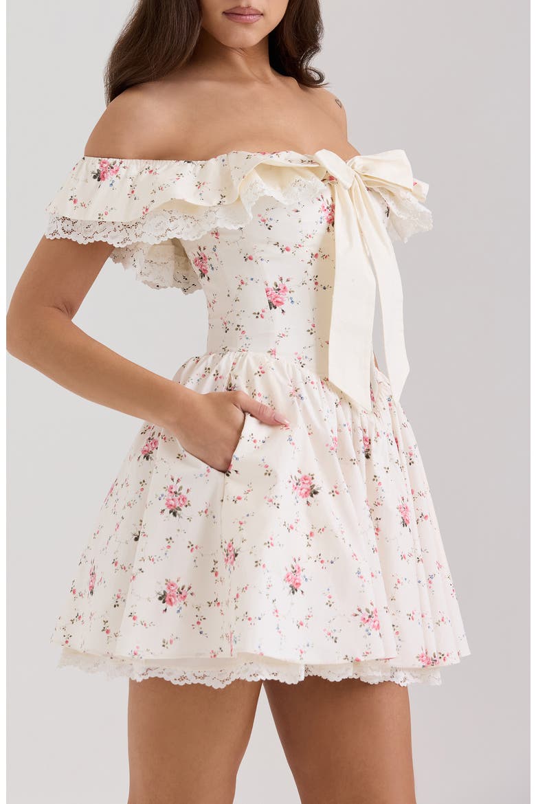 Jaide Off the Shoulder Minidress, Alternate, color, IVORY/ FLORAL BLUE PINK