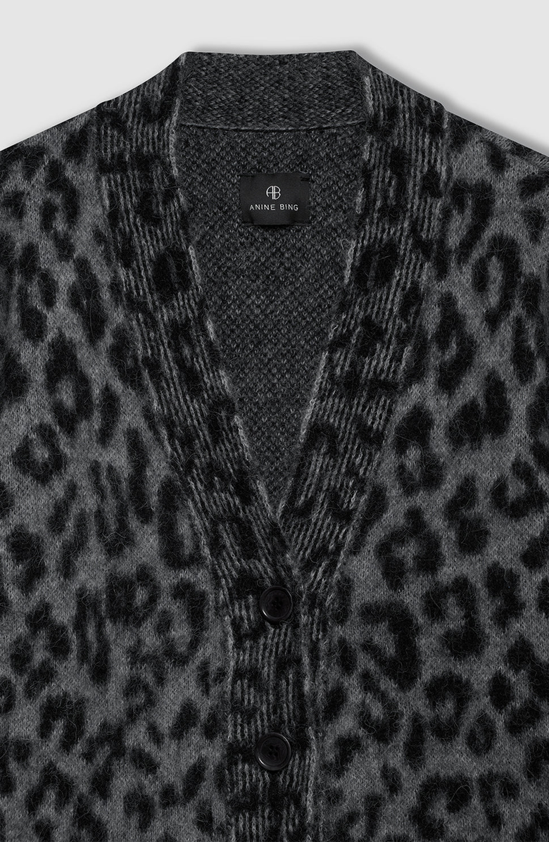 ANINE BING Banks Cardigan, Alternate, color, Grey Leopard