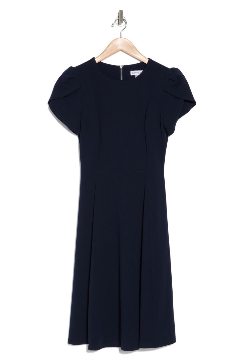 Tulip Sleeve Fit & Flare Dress, Alternate, color, INDIGO