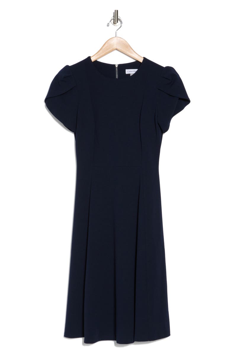 Calvin Klein Tulip Sleeve Fit & Flare Dress, Alternate, color, Indigo