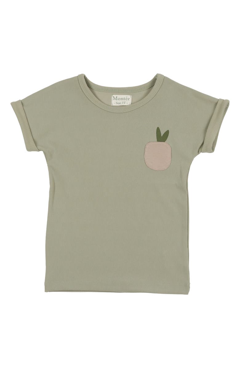Manière Kids' Rib Appliqué T-Shirt, Main, color, Sage