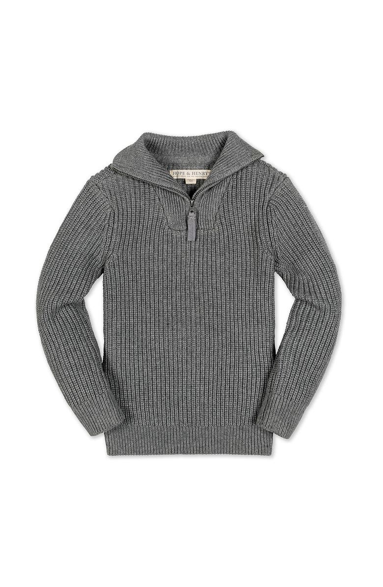 Hope & Henry Kids' Organic Rib Knit Half Zip Pullover Sweater, Main, color, Dark Gray Heather