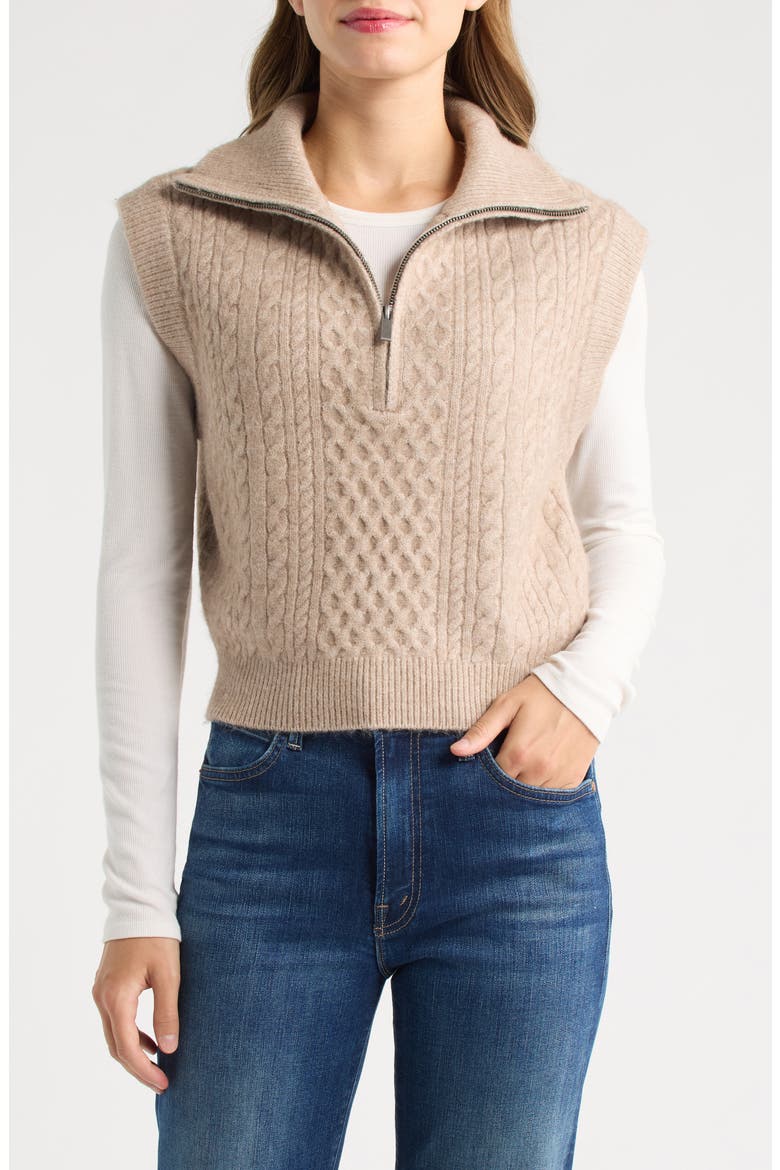 Cable Knit Quarter Zip Sweater Vest, Main, color, SIMPLY TAUPE