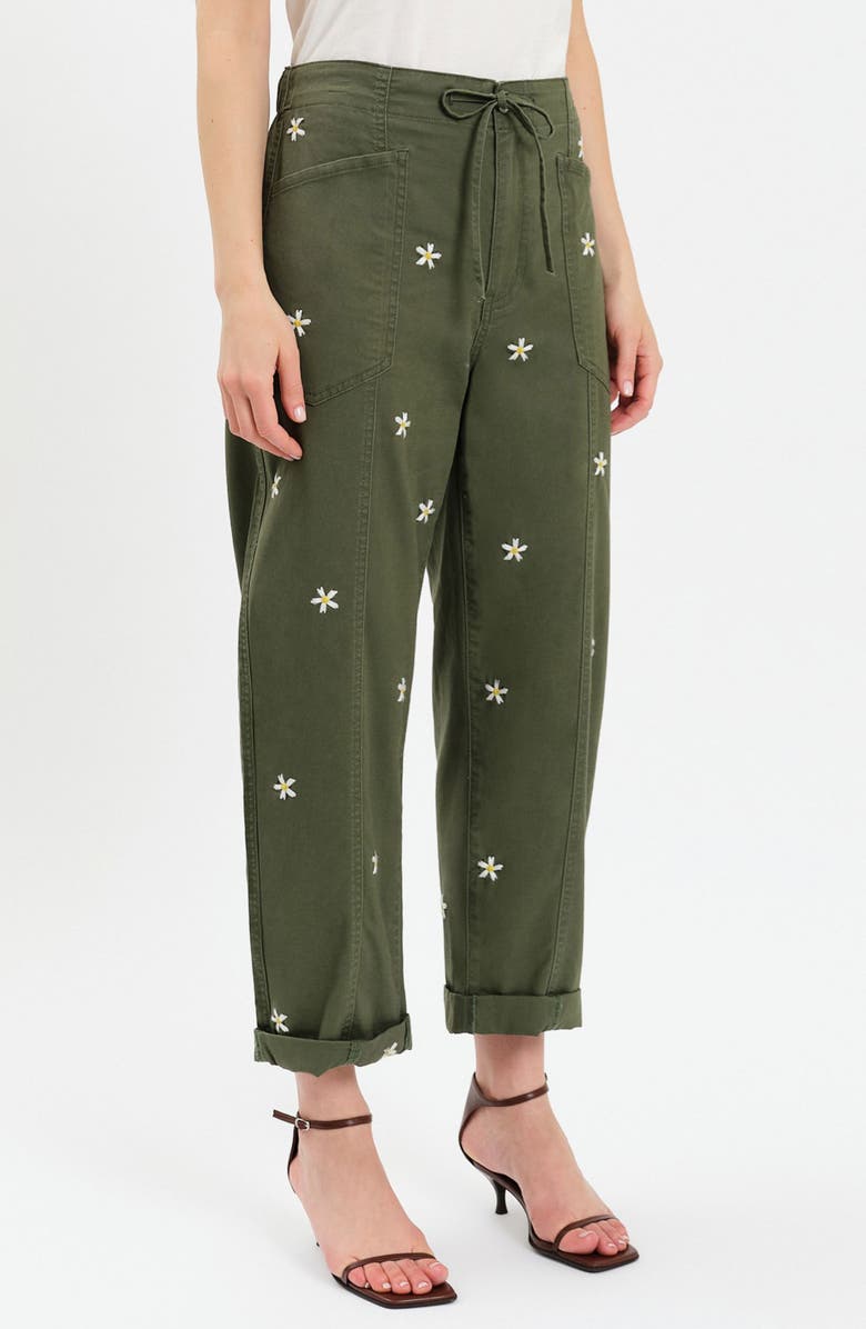 DAZE Villa Embroidered Cuffed Drawstring Pants, Alternate, color, Bronze Green Daisy