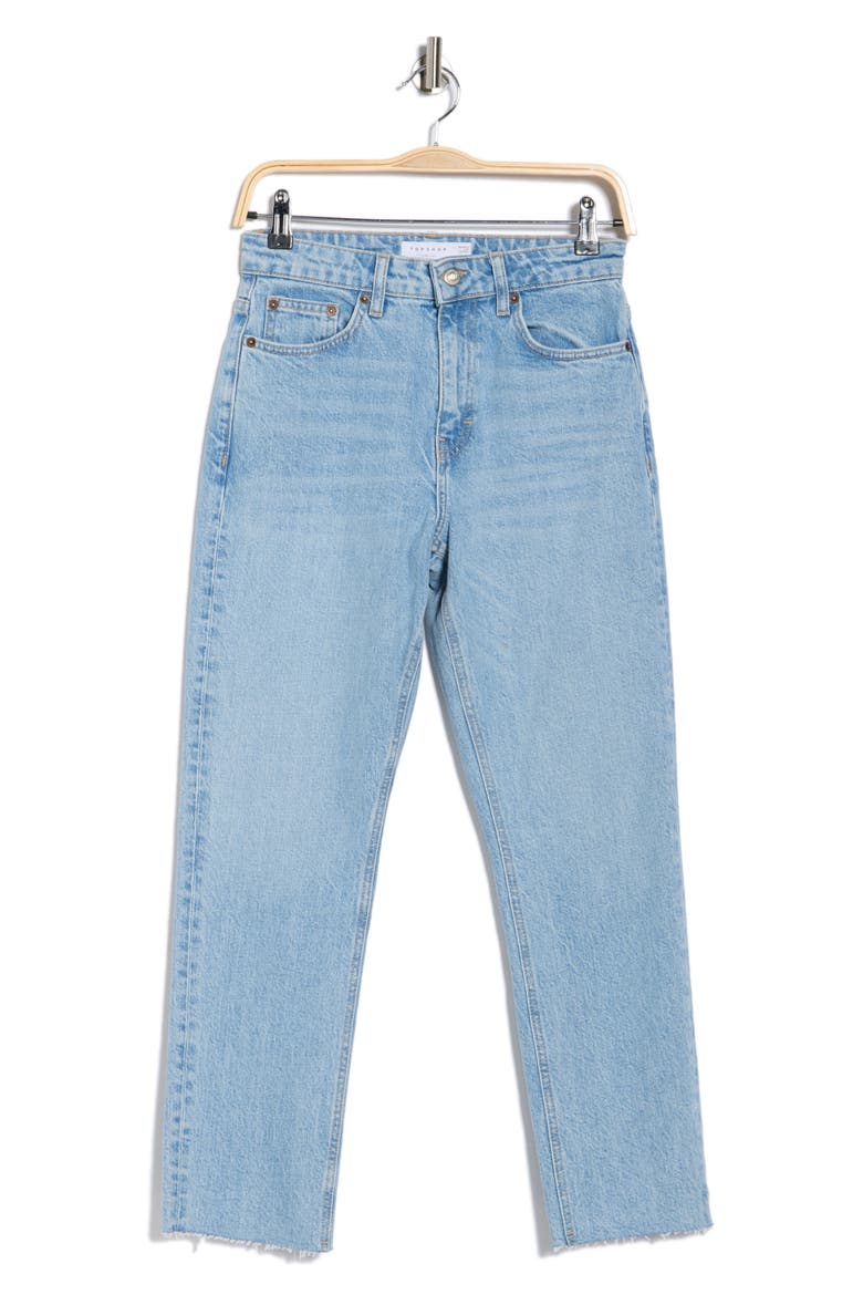 Mid Rise Raw Hem Straight Leg Jeans, Alternate, color, BLEACH