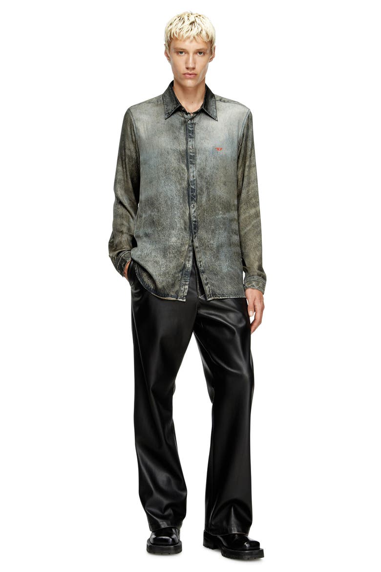 S-Simply-Lkct Denim Print Button-Up Shirt, Alternate, color, BLACK/ DENIM
