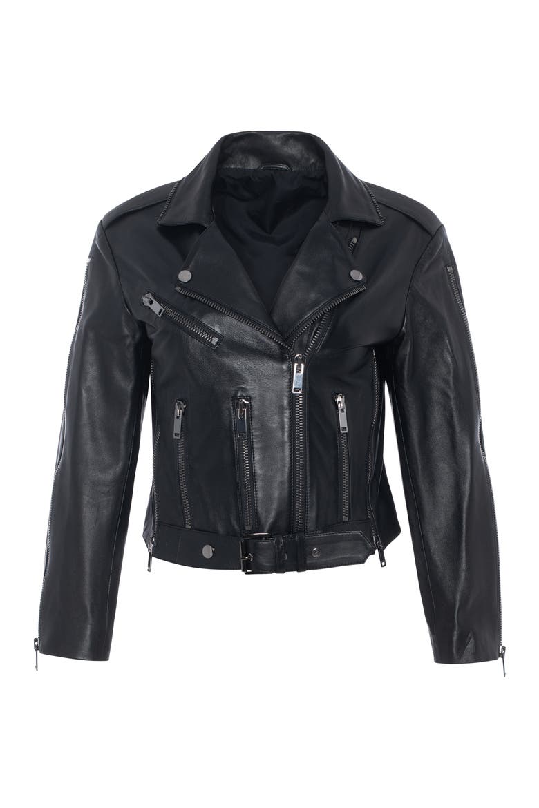 Leather Moto Jacket, Alternate, color, BLACK