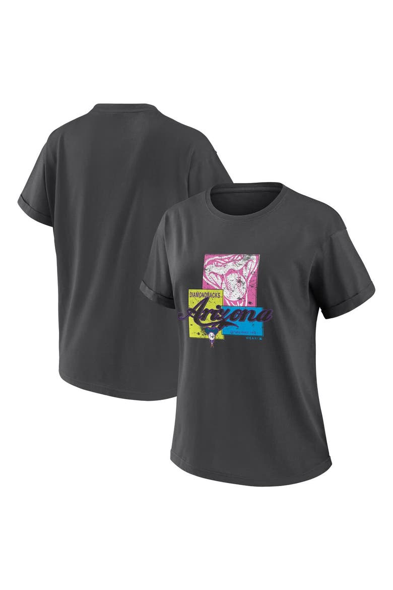 Women's WEAR by Erin Andrews Charcoal Arizona Diamondbacks Domestic Box Color Boyfriend T-Shirt, Main, color, Charcoal