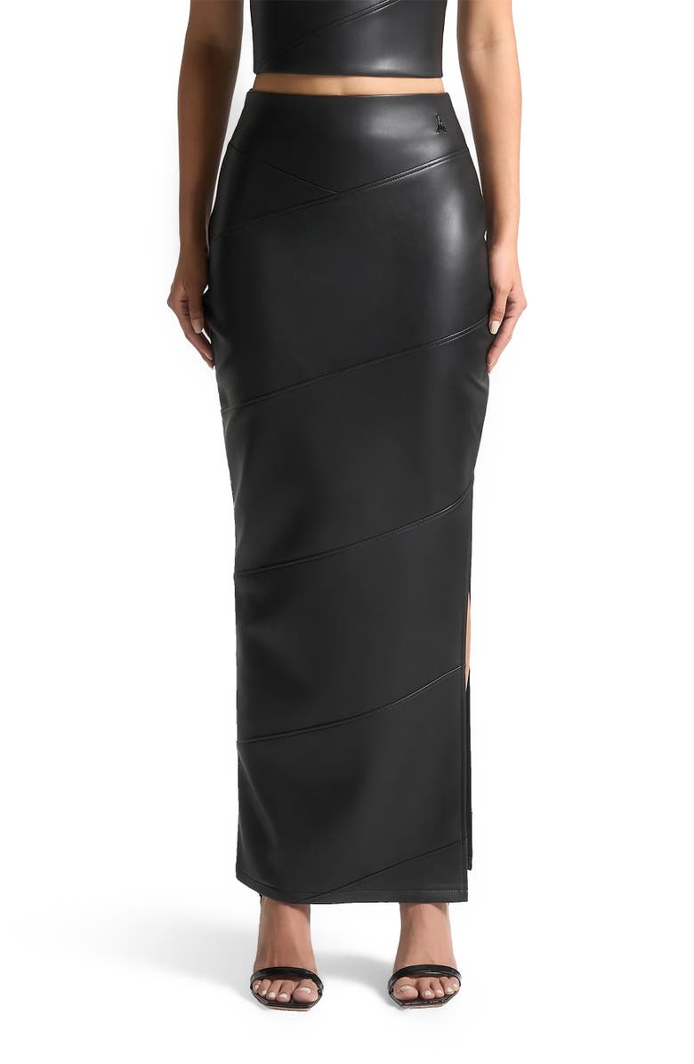 Manière De Voir Daisy Leather Midaxi Skirt, Alternate, color, Black