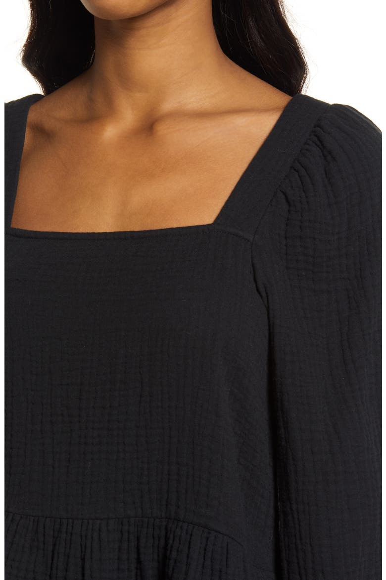 Millbrook Puff Sleeve Lightspun Cotton Peplum Top, Alternate, color, TRUE BLACK