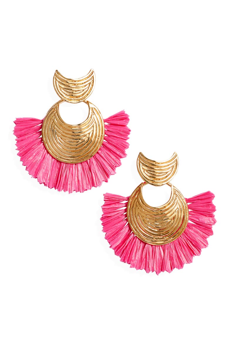 Mini Wave Raffia Earrings, Main, color, DARK PINK