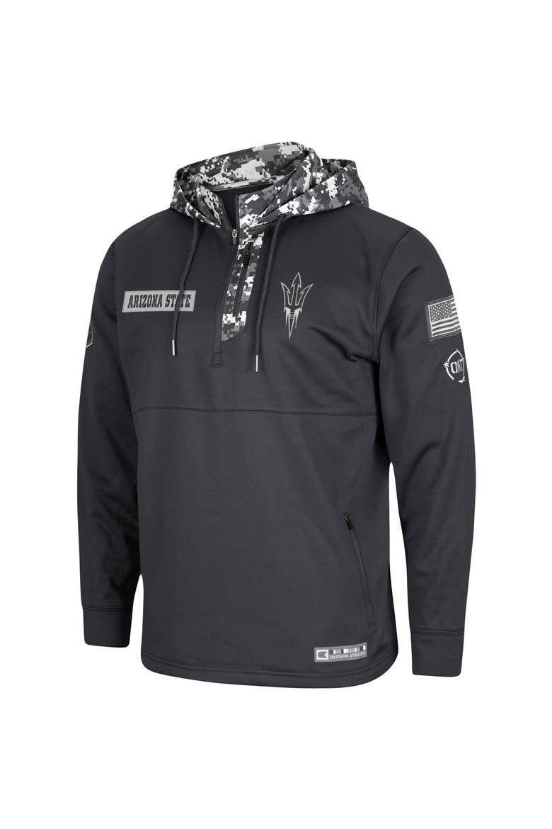 Men's Colosseum Charcoal Arizona State Sun Devils OHT Military Appreciation Digi Camo Quarter-Zip Hoodie, Alternate, color, Charcoal