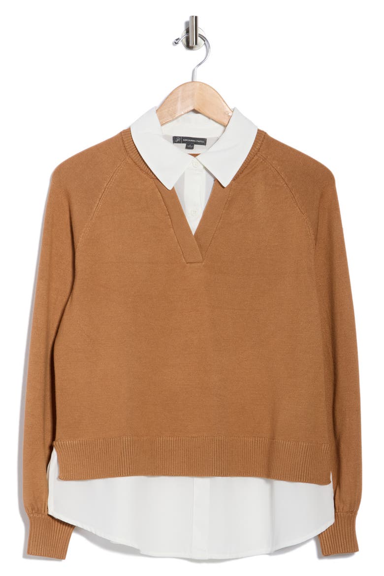 Mixed Media Sweater, Alternate, color, CAMEL/ IVORY