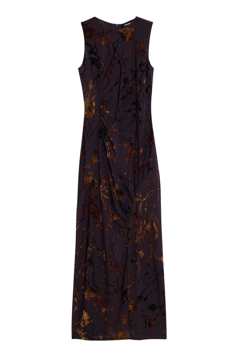 Floral Burnout Sleeveless Dress, Alternate, color, BROWN