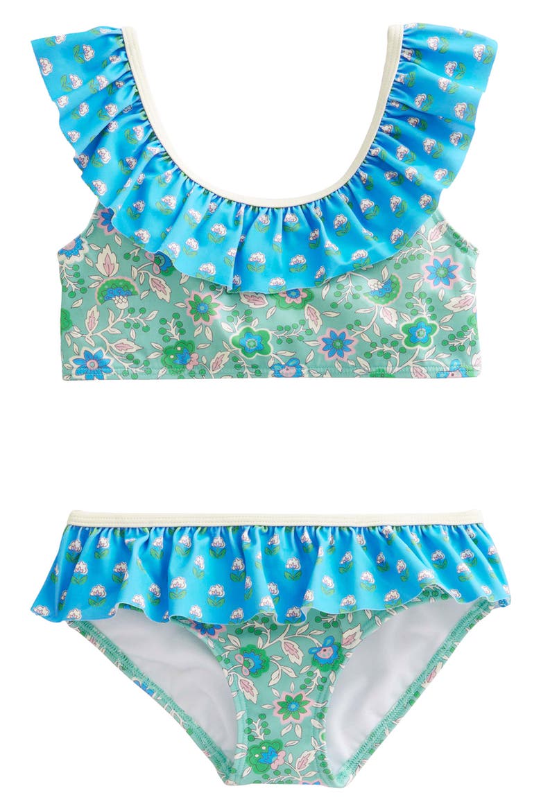 Kids' Frilly Paisley Two-Piece Swimsuit, Main, color, AQUA SEA FLORAL VINE