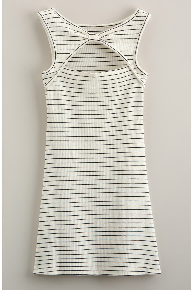 Kids' Open Back Cotton Blend Rib Dress, Alternate, color, IVORY- BLACK JODIE STRIPE