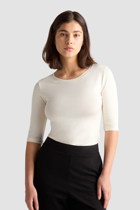 Caline Fitted Elbow Sleeve Jersey Top