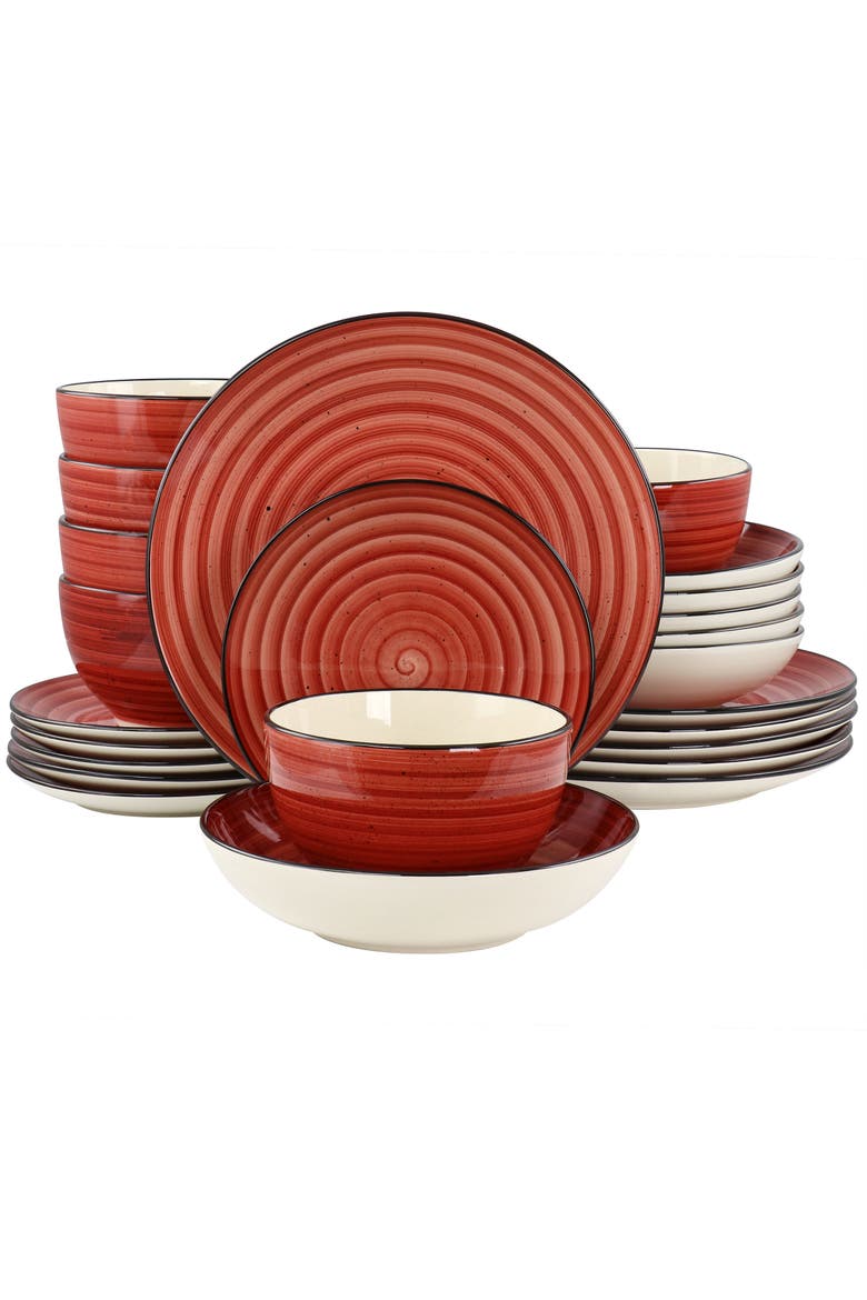 Gia 24 Piece Round Stoneware Dinnerware Set, Main, color, White