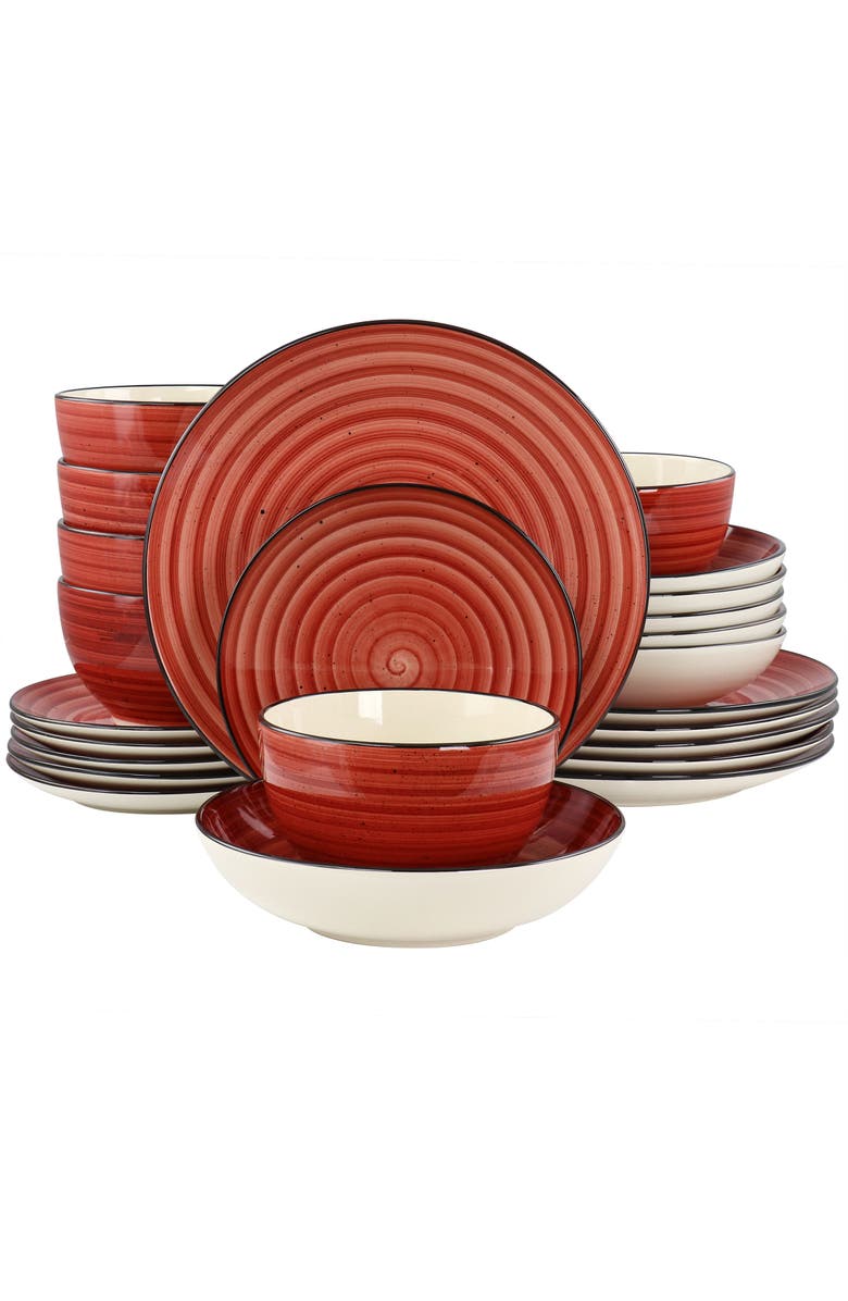 Elama Gia 24 Piece Round Stoneware Dinnerware Set, Main, color, White