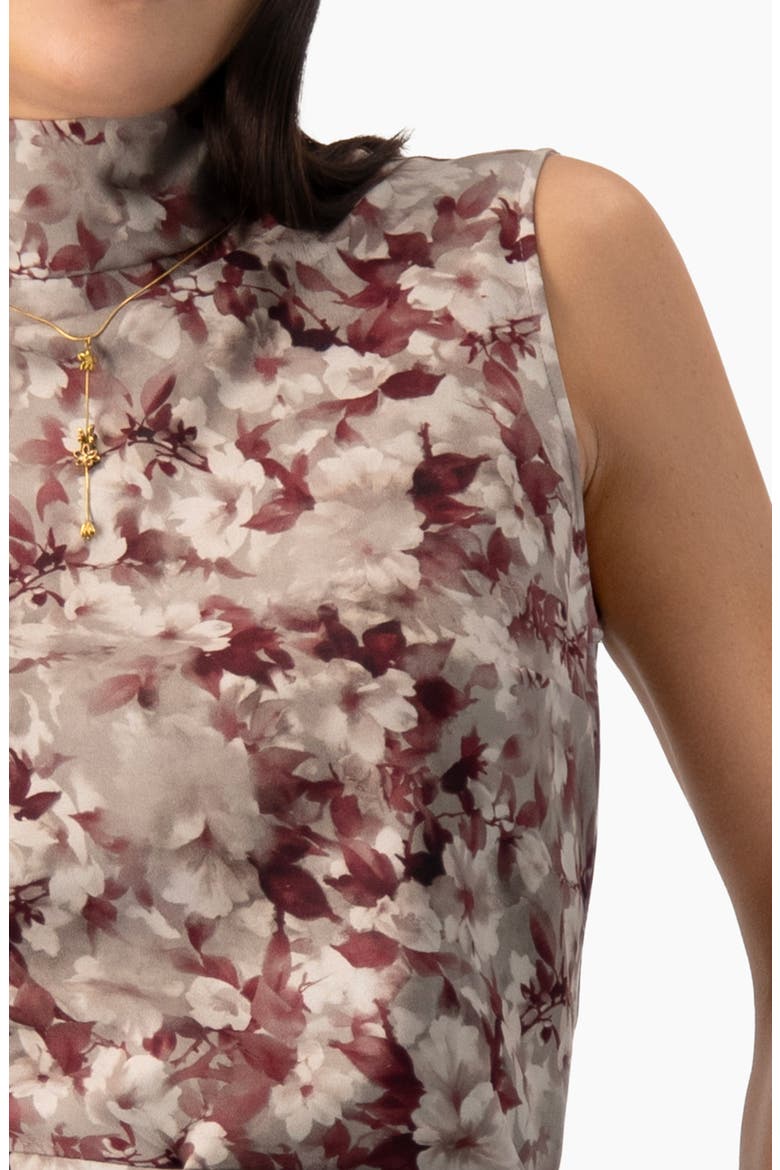 Floral-print High-neck Sleeveless Blouse, Alternate, color, Grey