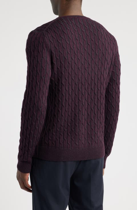 Crewneck Merino Wool Cable Sweater