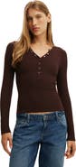 Cotton On Women's Blake Rib Henley Long Sleeve