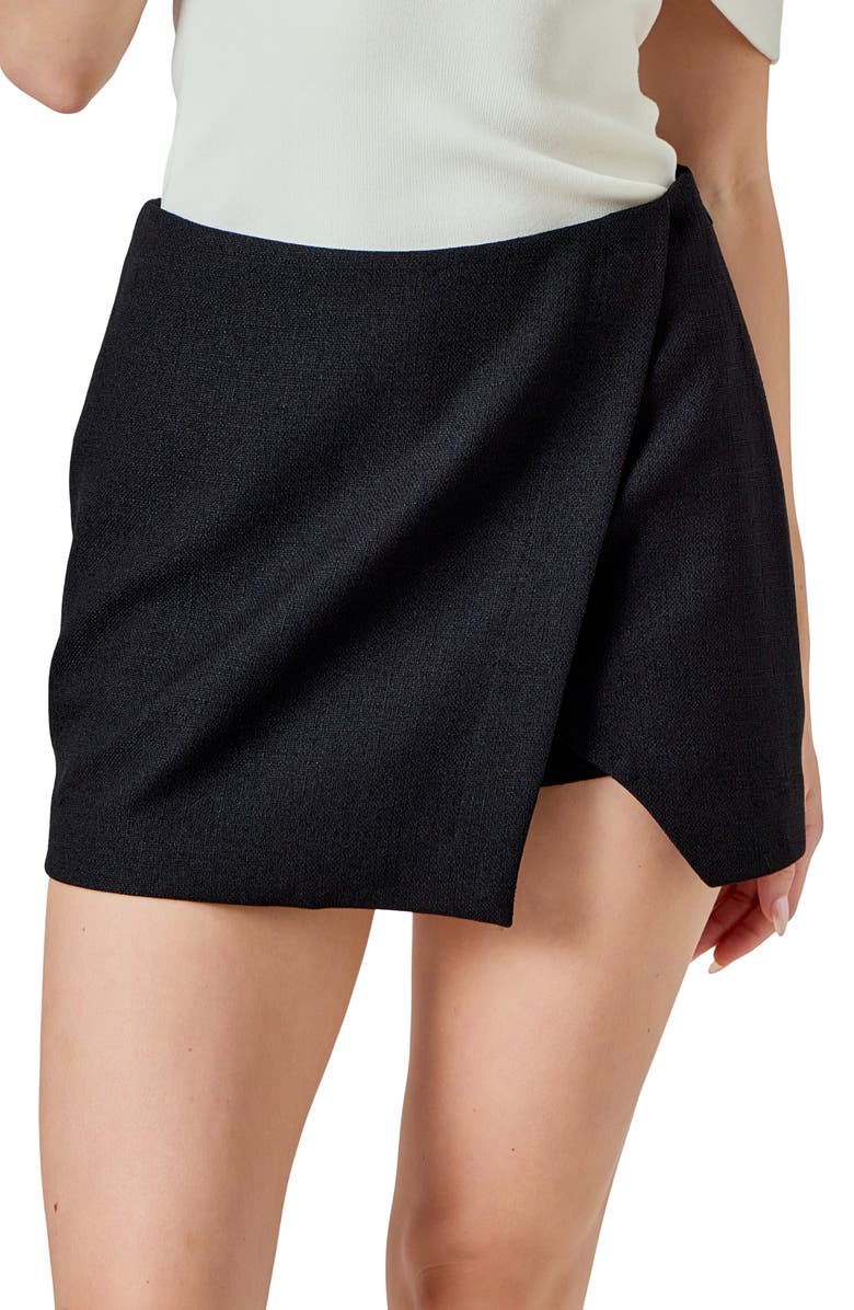 Endless Rose Asymmetric Tweed Miniskirt, Alternate, color, Black