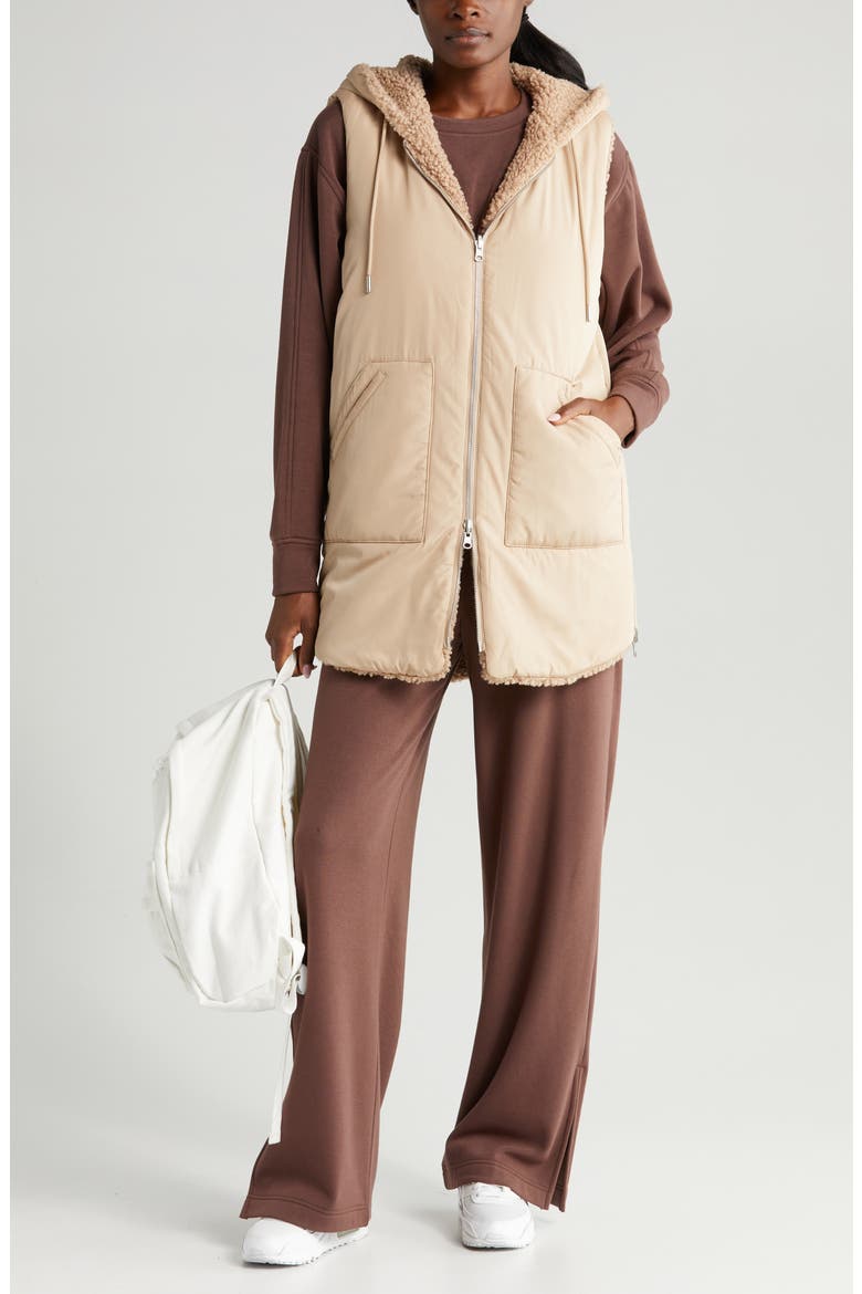 Cozy Insulated Hooded Faux Shearling Reversible Vest, Alternate, color, TAN TAUPE