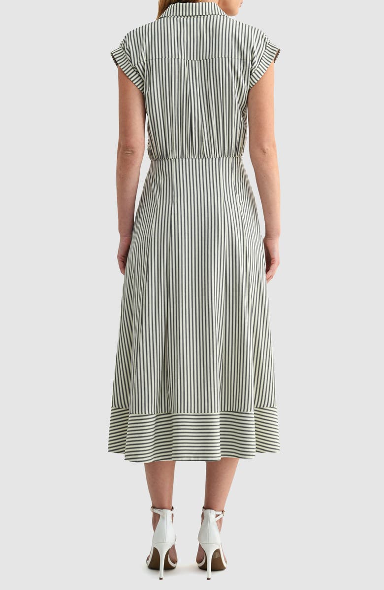 Mila Mae Stripe Collared Short Sleeve A-Line Midi Dress, Alternate, color, Cream Black