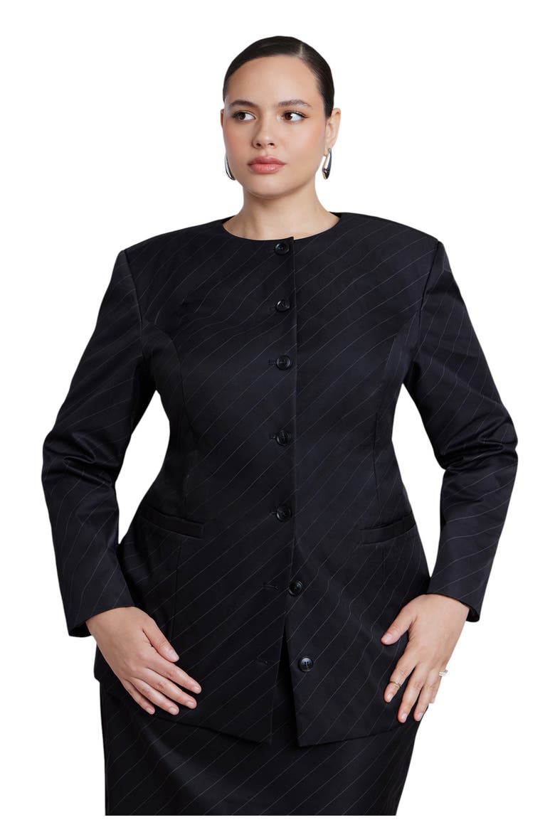 Collarless Strong Shoulder Blazer, Main, color, BLACK ONYX