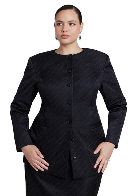 Collarless Strong Shoulder Blazer
