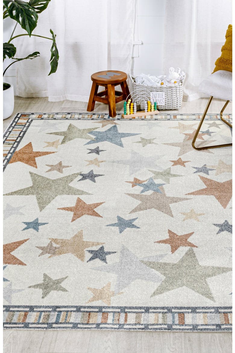Star Gazer Geometric Machine-Washable Area Rug, Alternate, color, Ivory/Blue/Orange