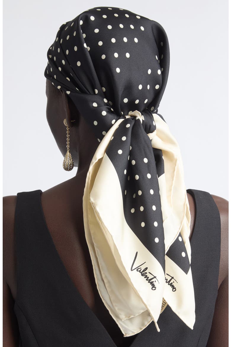 Polka Dot Silk Scarf, Main, color, BLACK/ CREAM