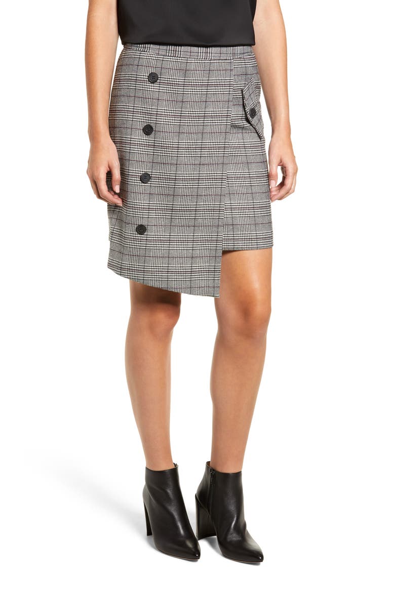 Chriselle Lim Bianca Houndstooth Button Front Skirt (Nordstrom Exclusive), Main, color, GREY PLAID
