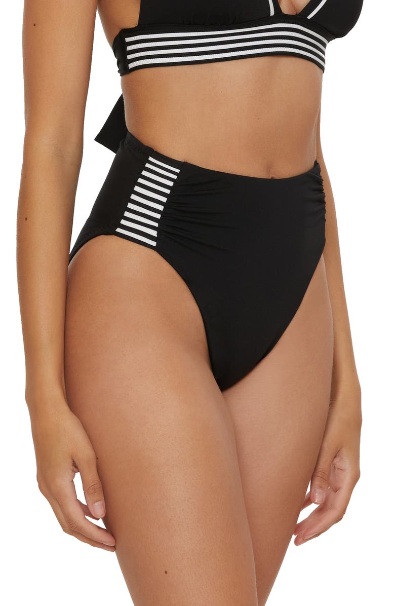 Trina Turk Monaco High Waist Swim Bottoms, Alternate, color, Black/ White