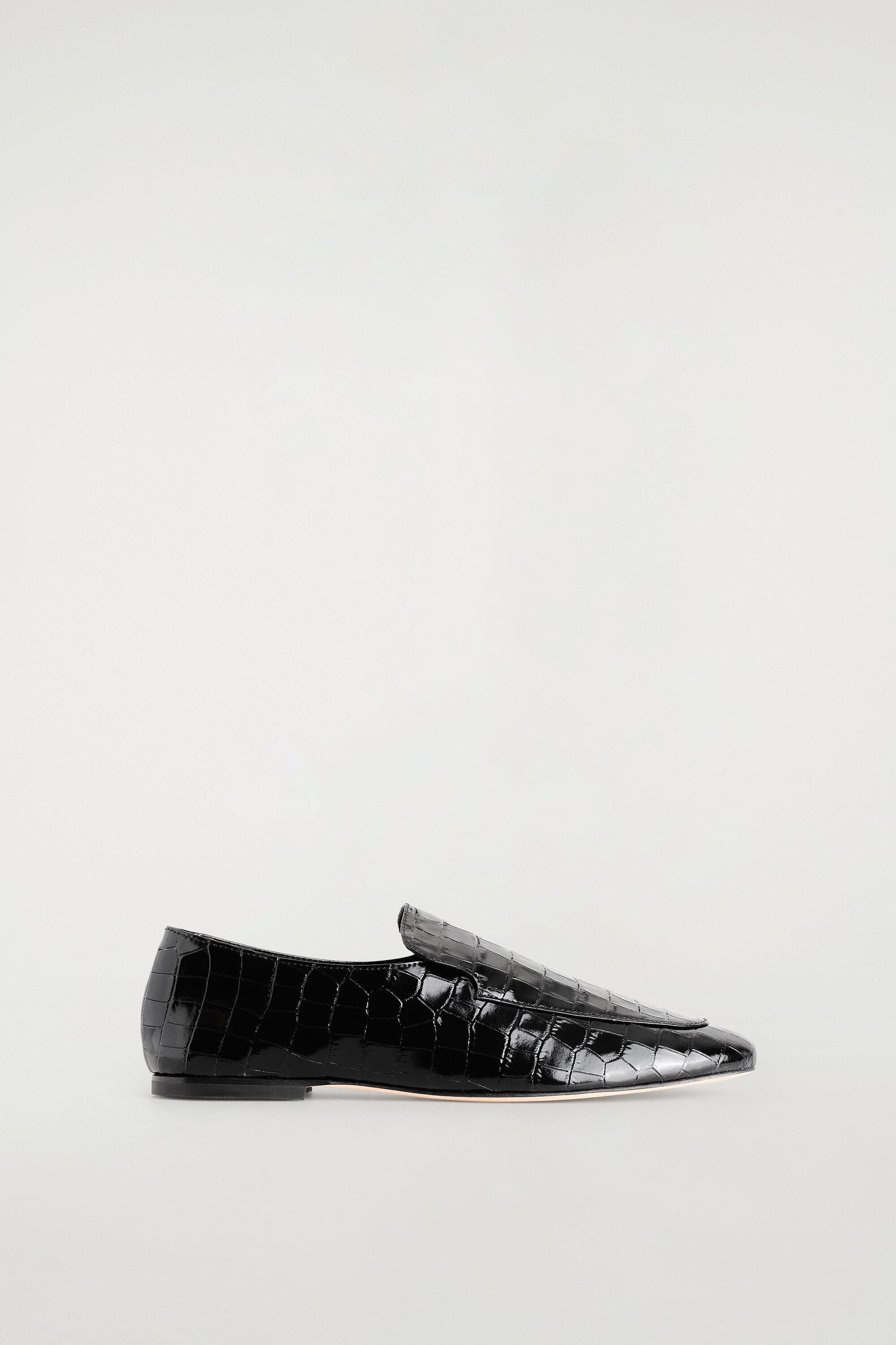 Croc-Effect Leather Loafers, Main, color, BLACK / CROC EFFECT