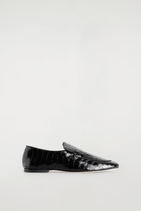 Croc-Effect Leather Loafers